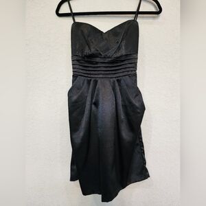 As You Wish Black Satin Strapless Bow Mini Dress Party Size 7
